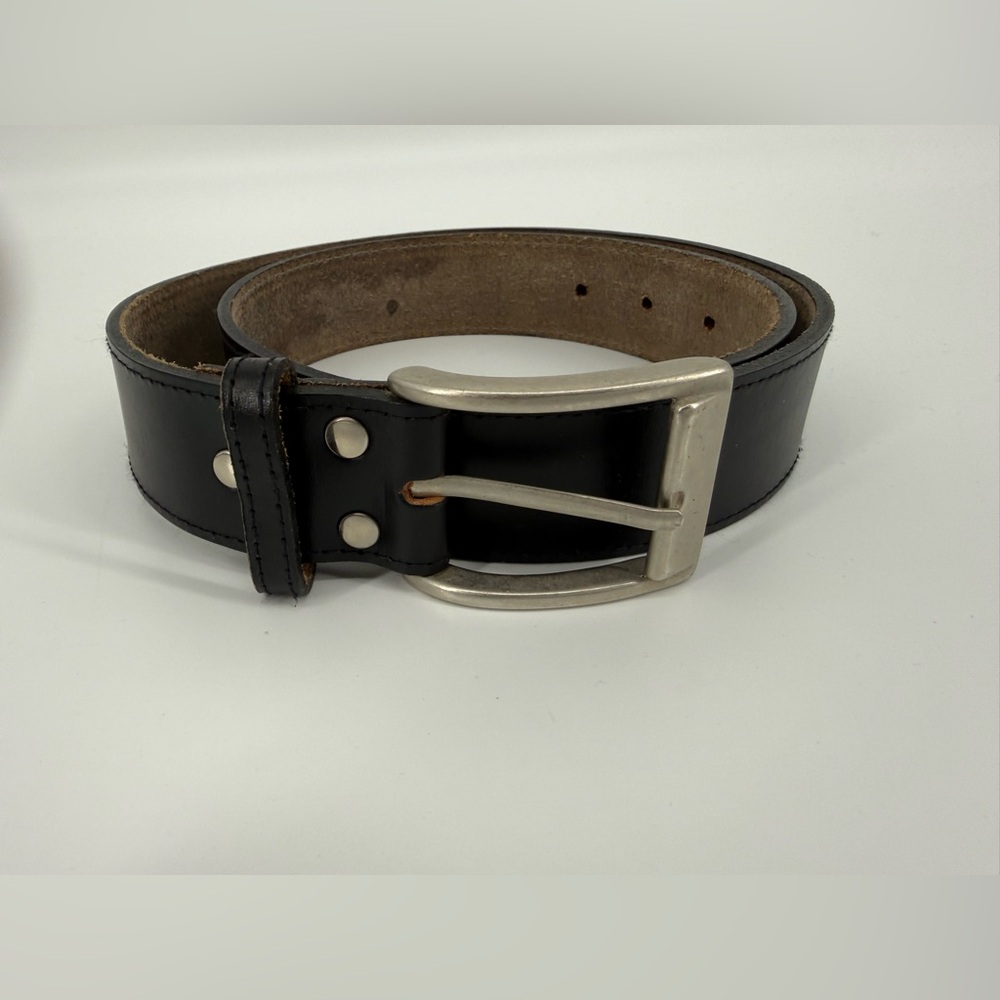 Women’s Black Leather Belt with Silver Buckle